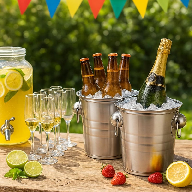 ZENFUN 2 Pack 3 Quart Ice Bucket with Handles, Beverage Tub with Handles, Galvanized Metal Ice Bucket, Drink and Wine Chiller for Bar, Party, BBQ, Great for Indoor and Outdoor Use - Image 5